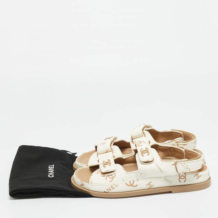 Chanel White Leather Dad Flat Sandals Size 38.5