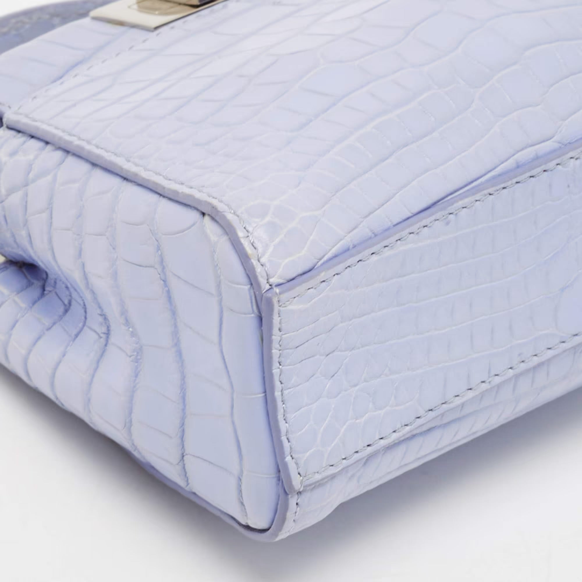 Fendi Light Blue Crocodile Micro Peekaboo Top Handle Bag