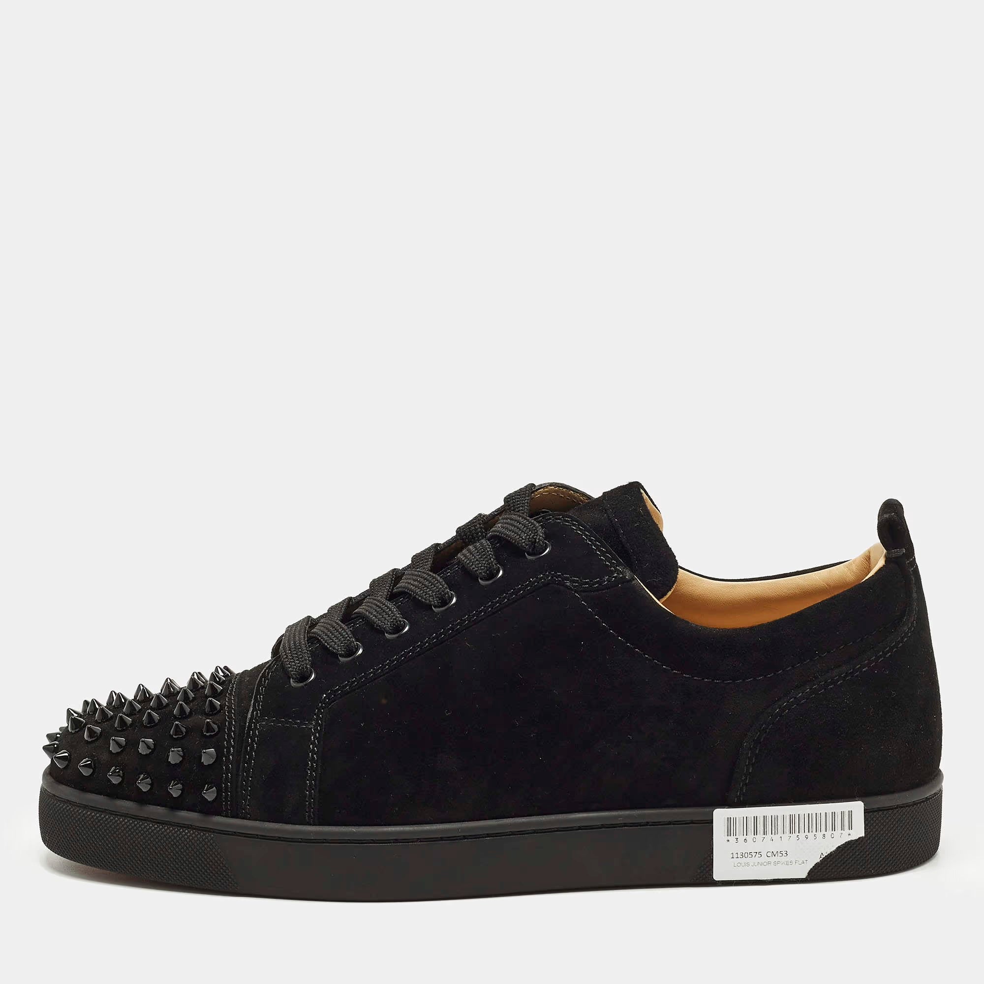 Christian Louboutin Louis Junior Spikes Size 44.5 Black Suede Low Top Sneakers