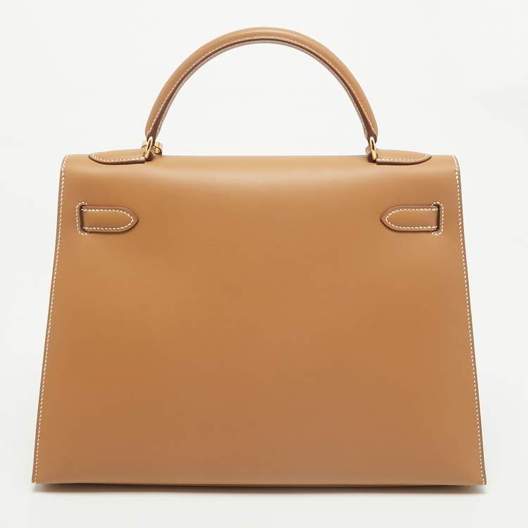 Hermes Kelly Sellier 32 Gold Finish Natural Sable Veau Butler Leather Top Handle Bag