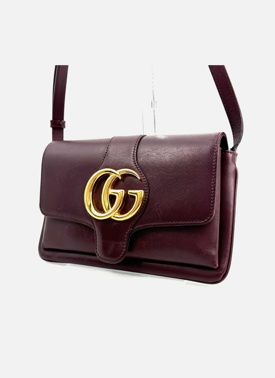GUCCI Arli Shoulder Bag GG Marmont Burgundy Leather Crossbody