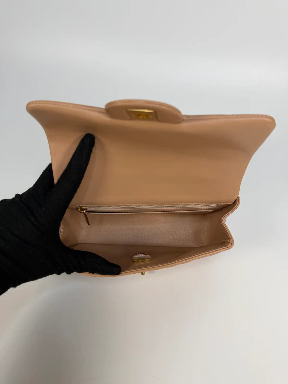 CHANEL MINI RECTANGLE TOP HANDLE IN BEIGE LAMBSKIN LEATHER GOLD HARDWARE