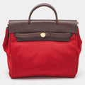 Hermes Brick Red/Moka Toile Canvas and Vache Hunter Herbag 31 Bag