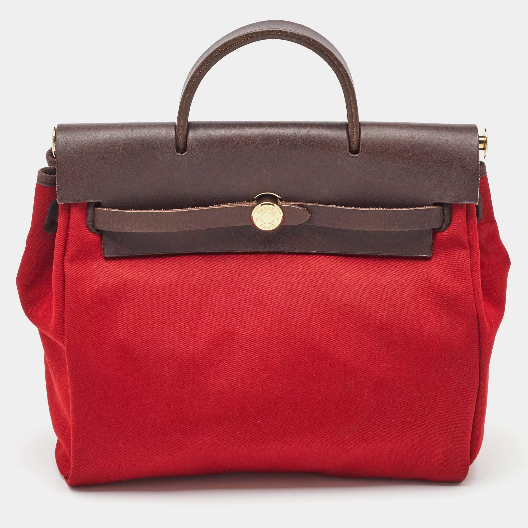 Hermes Brick Red/Moka Toile Canvas and Vache Hunter Herbag 31 Bag