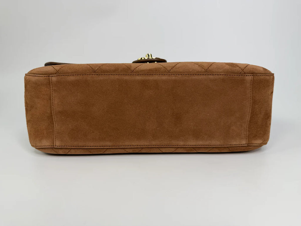CHANEL MAXI FLAP IN TAN SUEDE WITH GOLD HARDWARE