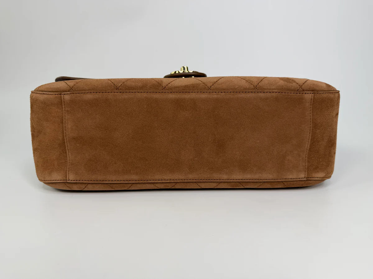 CHANEL MAXI FLAP IN TAN SUEDE WITH GOLD HARDWARE