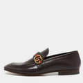 Gucci Brown Leather GG Marmont Web Loafers Size 46