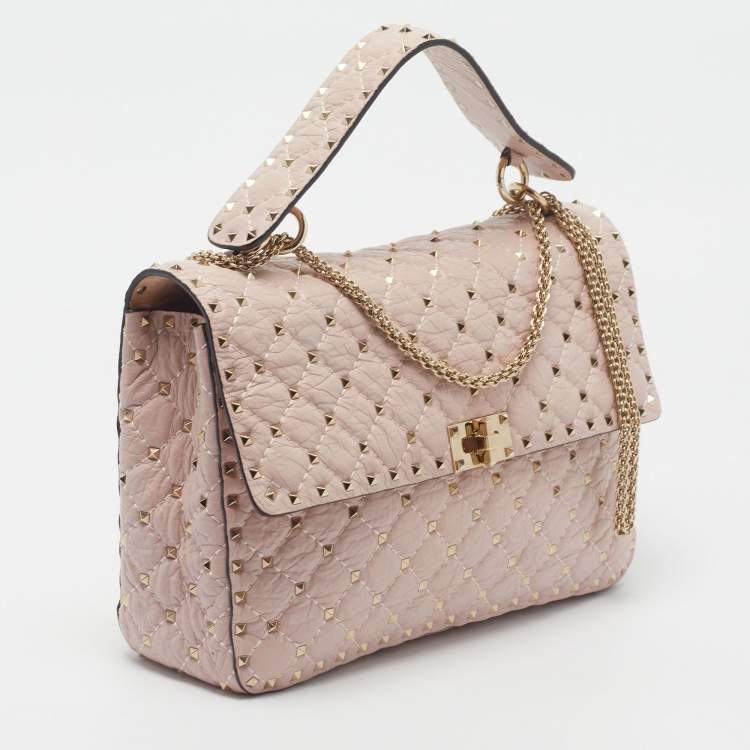 Valentino Rockstud Spike Large Pink Leather Top Handle Bag
