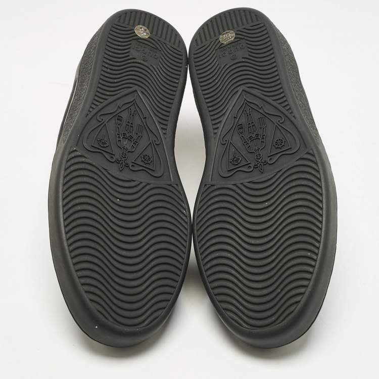 Gucci Black Leather and Snakeskin Embossed Leather Ace Lace Up Sneakers Size 38.5
