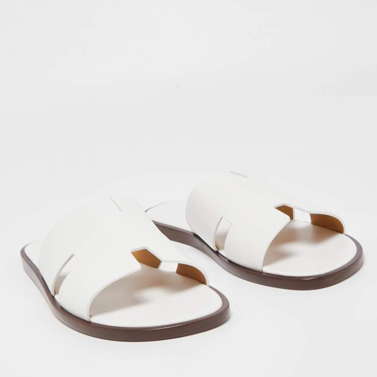 Hermes White Leather Oran Flat Sandals Size 44