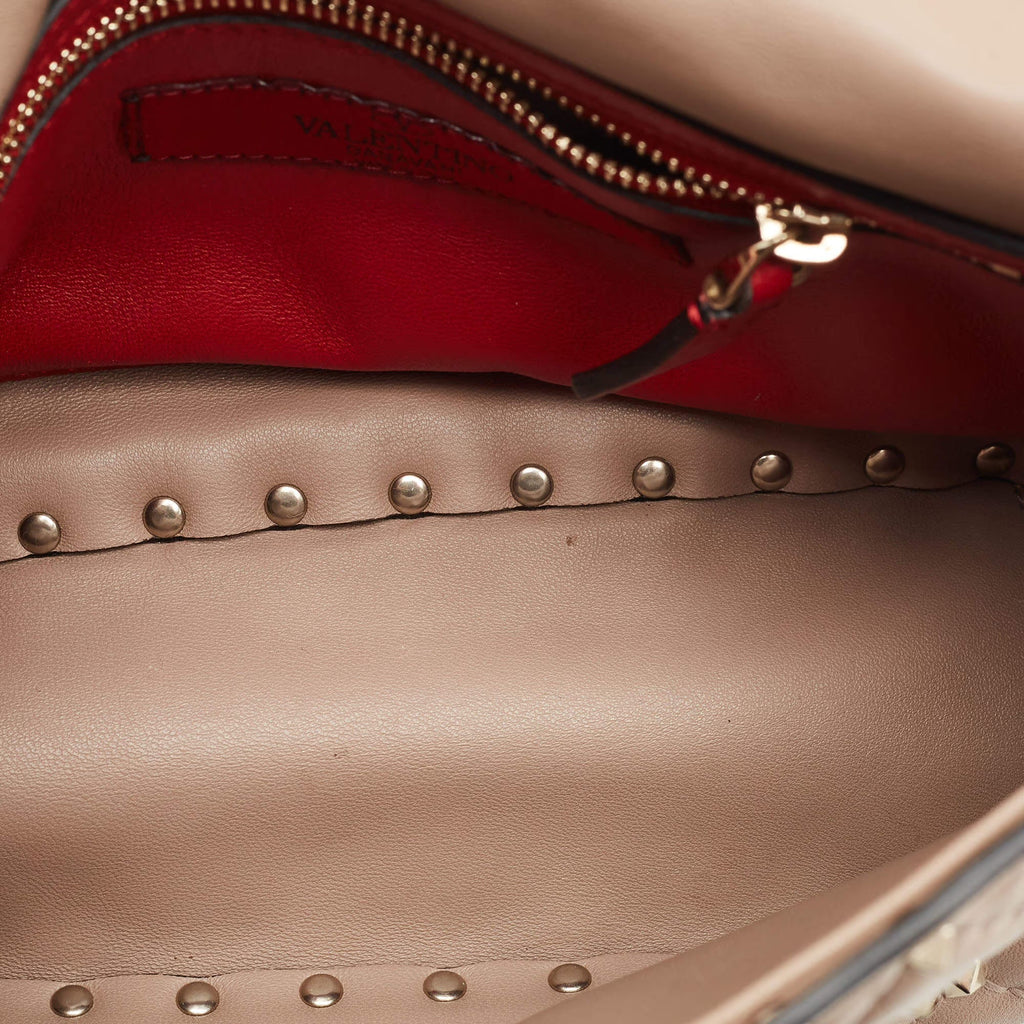 Valentino Rockstud Spike Medium Old Rose Leather Top Handle Bag