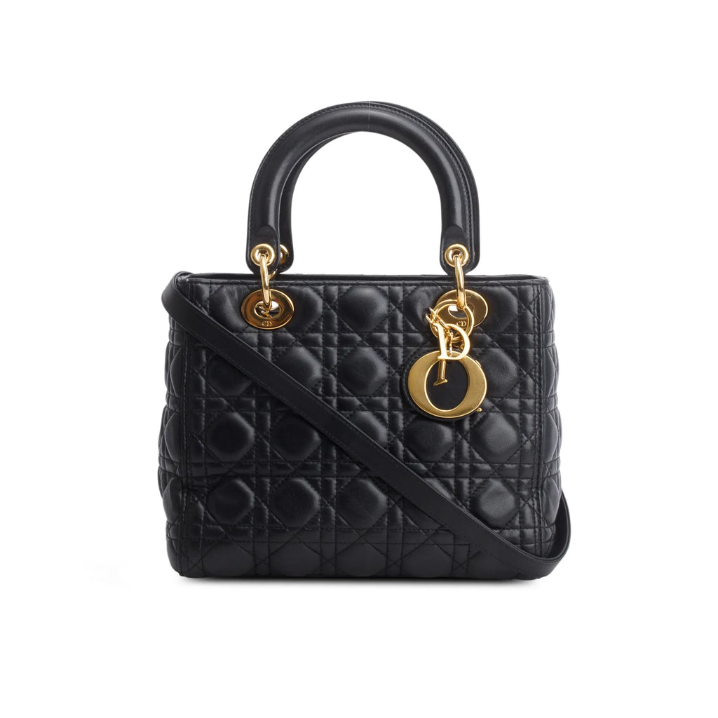 Christian Dior Black Cannage Lambskin Leather Medium Lady Dior Bag