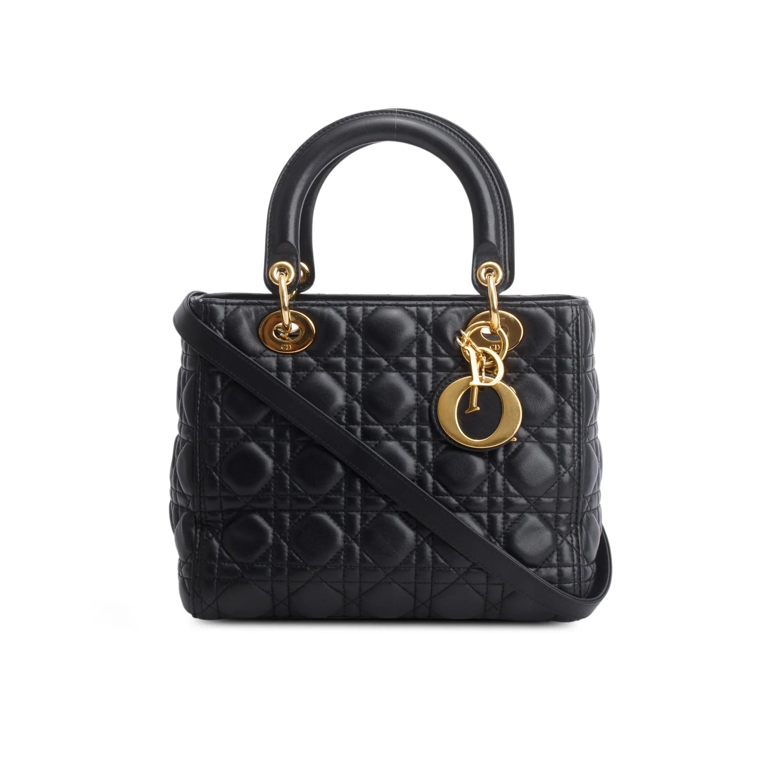 Christian Dior Black Cannage Lambskin Leather Medium Lady Dior Bag