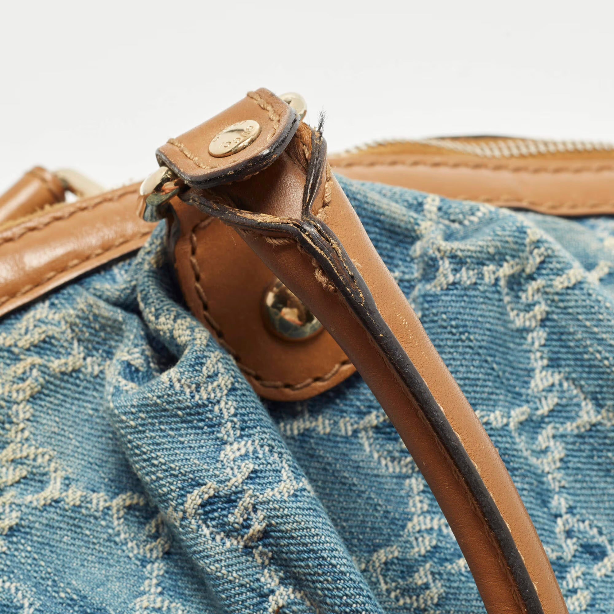 Gucci Sukey Medium Blue/Tan GG Denim Satchel