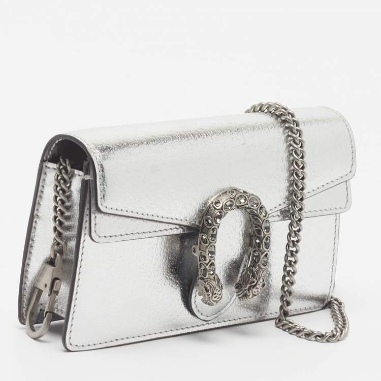 Gucci Dionysus Crystal Super Mini Silver Leather Shoulder Bag