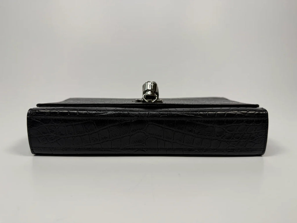 SAINT LAURENT BLACK CROC EMBOSSED KATE TASSEL BAG