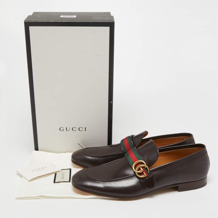 Gucci Brown Leather GG Marmont Web Loafers Size 46