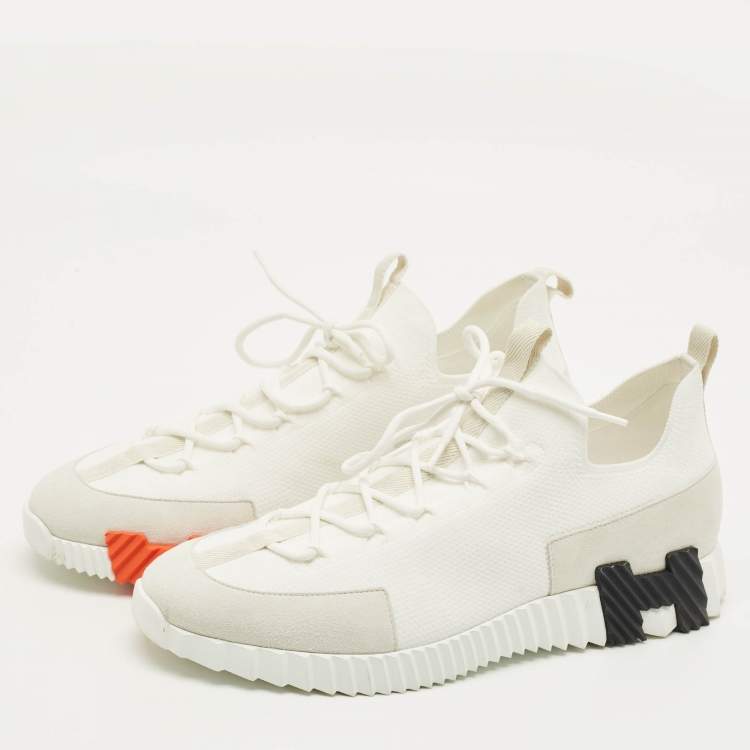Hermes Lift Size 45 White Fabric and Suede Slip On Sneakers