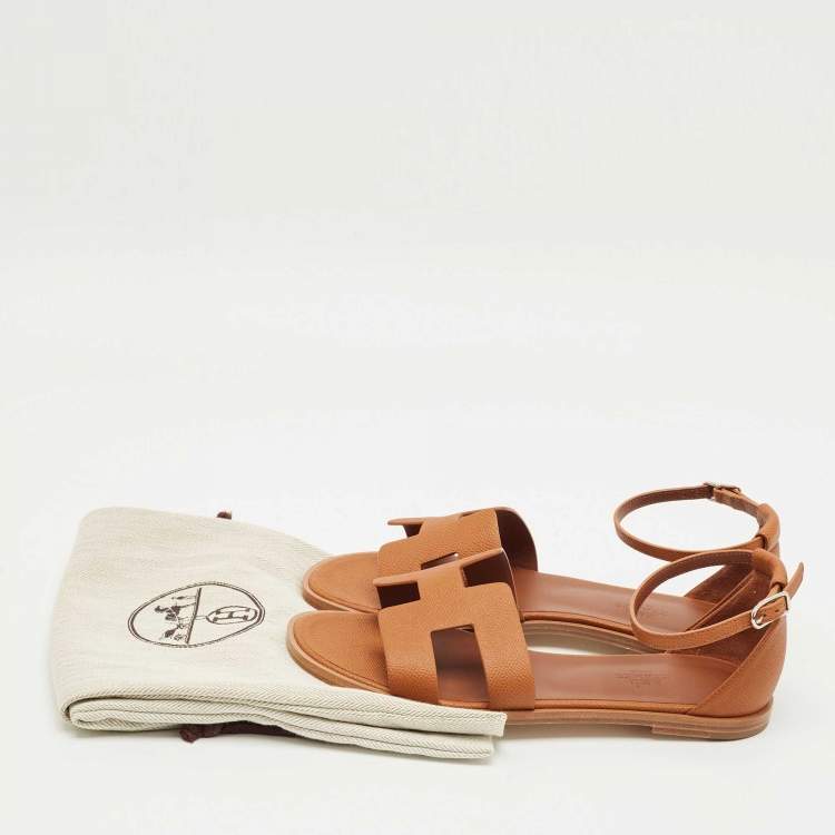 Hermes Brown Leather Santorini Ankle Strap Sandals Size 38