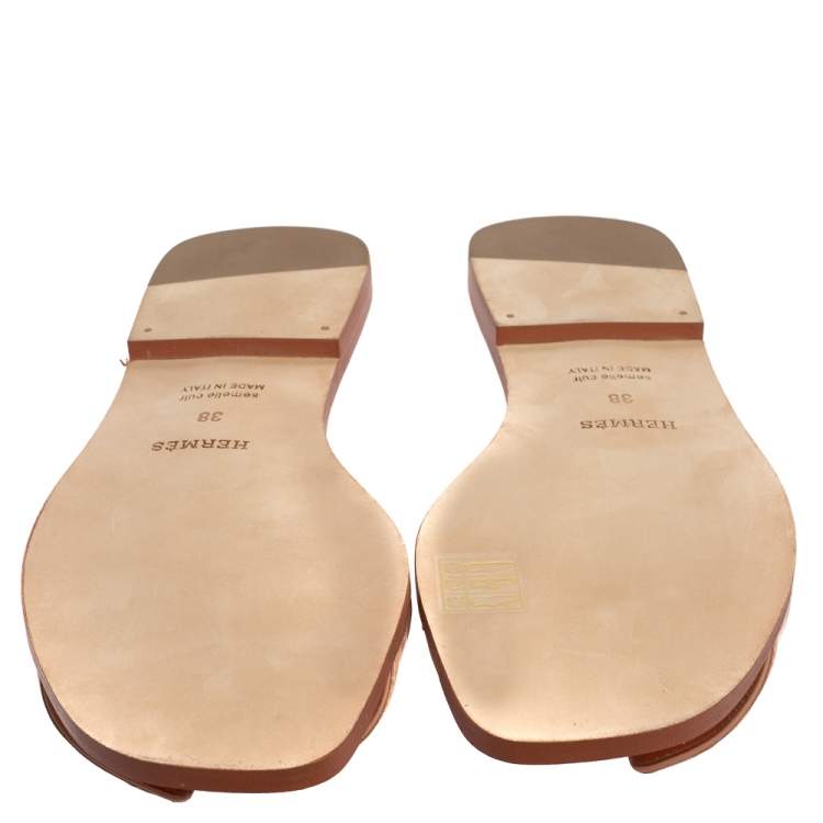 Hermes Pink Ostrich Leather Oran Sandals Size 38