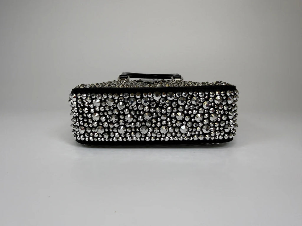 PRADA METAL PANIER SMALL BLACK SATIN CRYSTAL TOTE