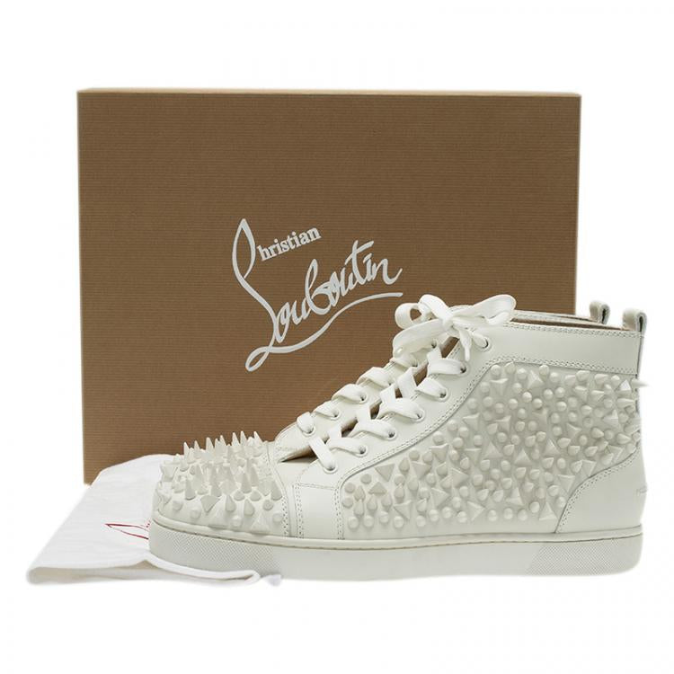 Christian Louboutin White Leather Louis Spikes Lace Up High Top Sneakers Size 43.5