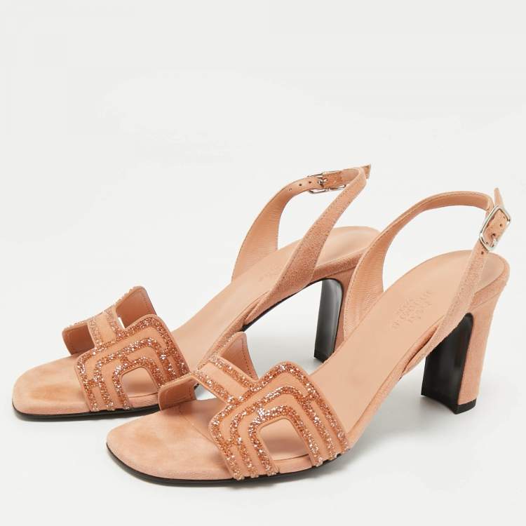 Hermes Peach Suede Crystal Embellished Eternite Sandals Size 36