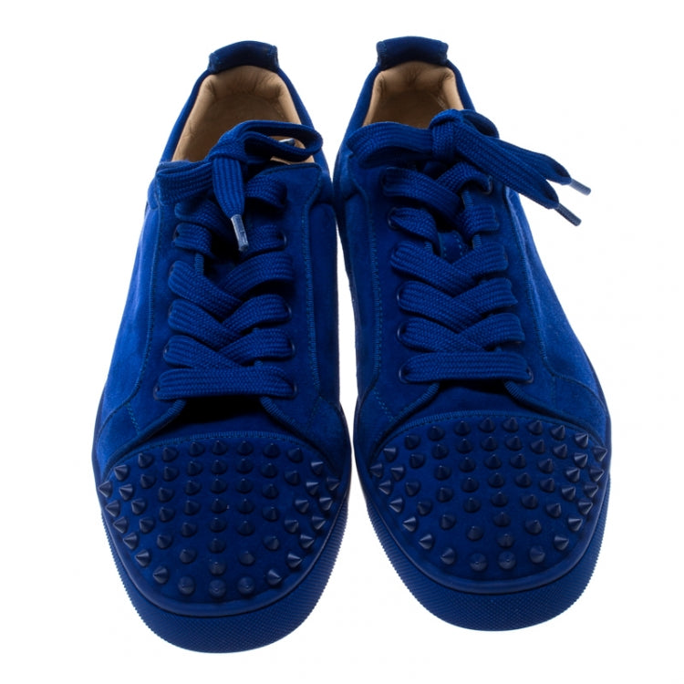 Christian Louboutin Cobalt Blue Suede Louis Junior Spikes Sneakers Size 43