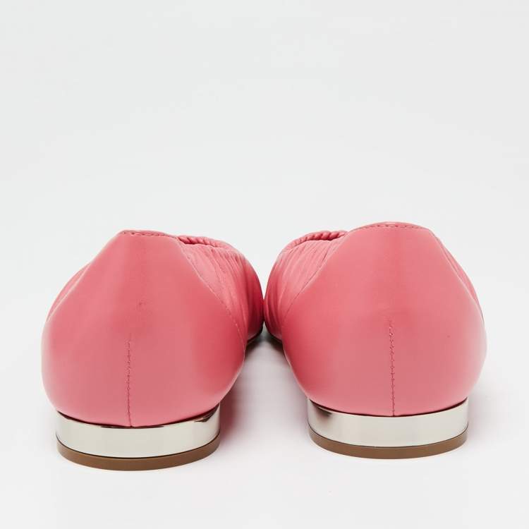 Chanel Pink Leather Gathered CC Cap Toe Ballet Flats Size 41
