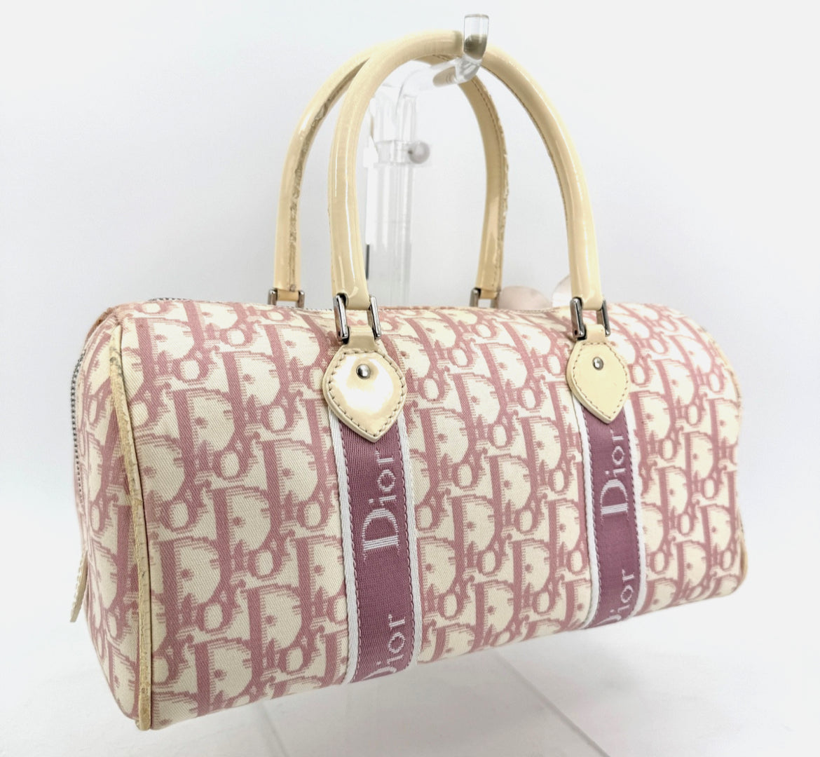 DIOR Pink Trotter Hand Mini Boston Bag Canvas Leather