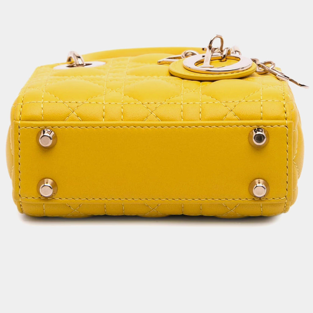 Dior Yellow Micro Lambskin Cannage Lady Dior