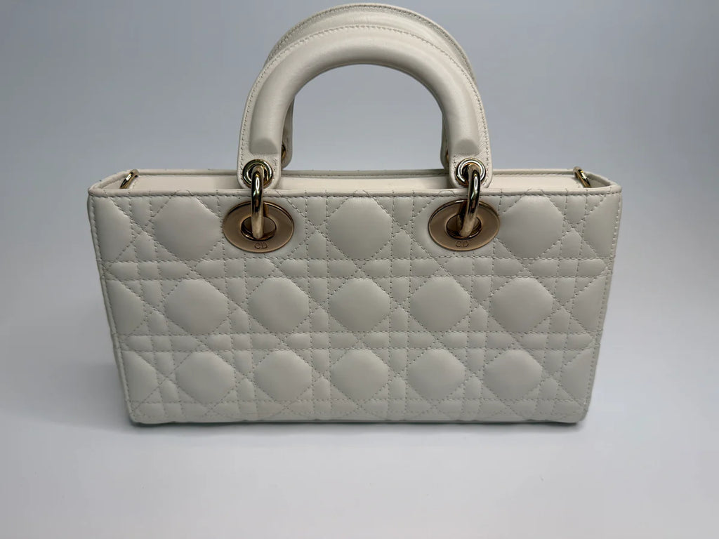 CHRISTIAN DIOR MEDIUM D-JOY BAG IN LATTE WITH PALE GOLD HARDWARE