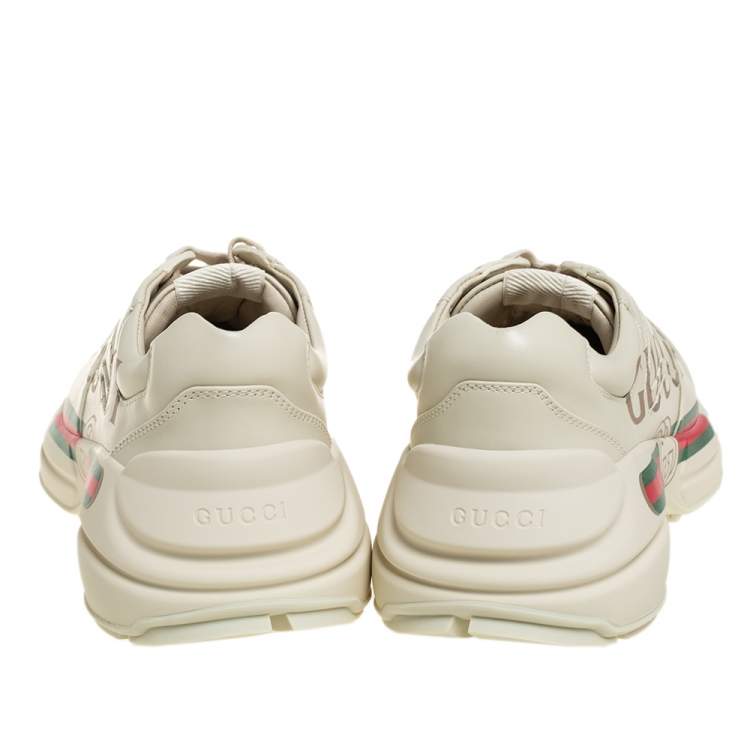 Gucci Beige Leather Rhyton Gucci Logo Low Top Sneakers Size 41