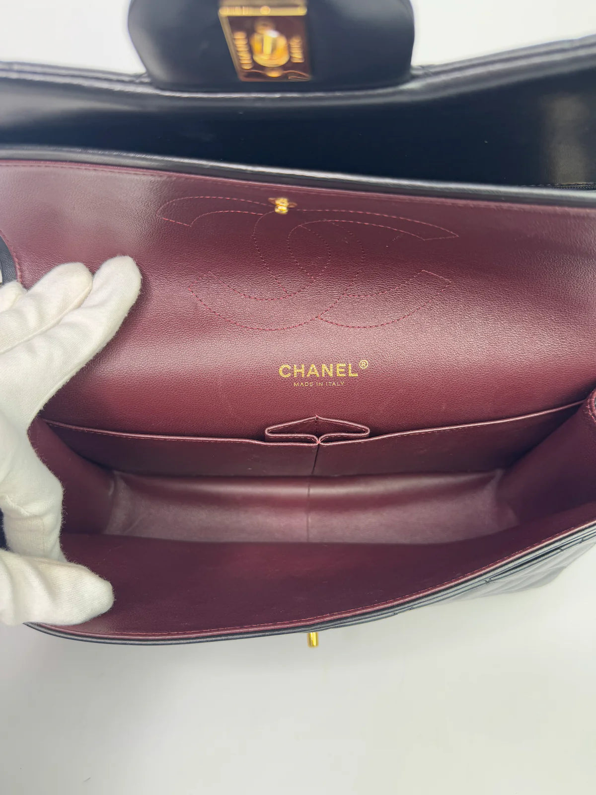 CHANEL BLACK LAMBSKIN LEATHER JUMBO CLASSIC DOUBLE FLAP GOLD HARDWARE