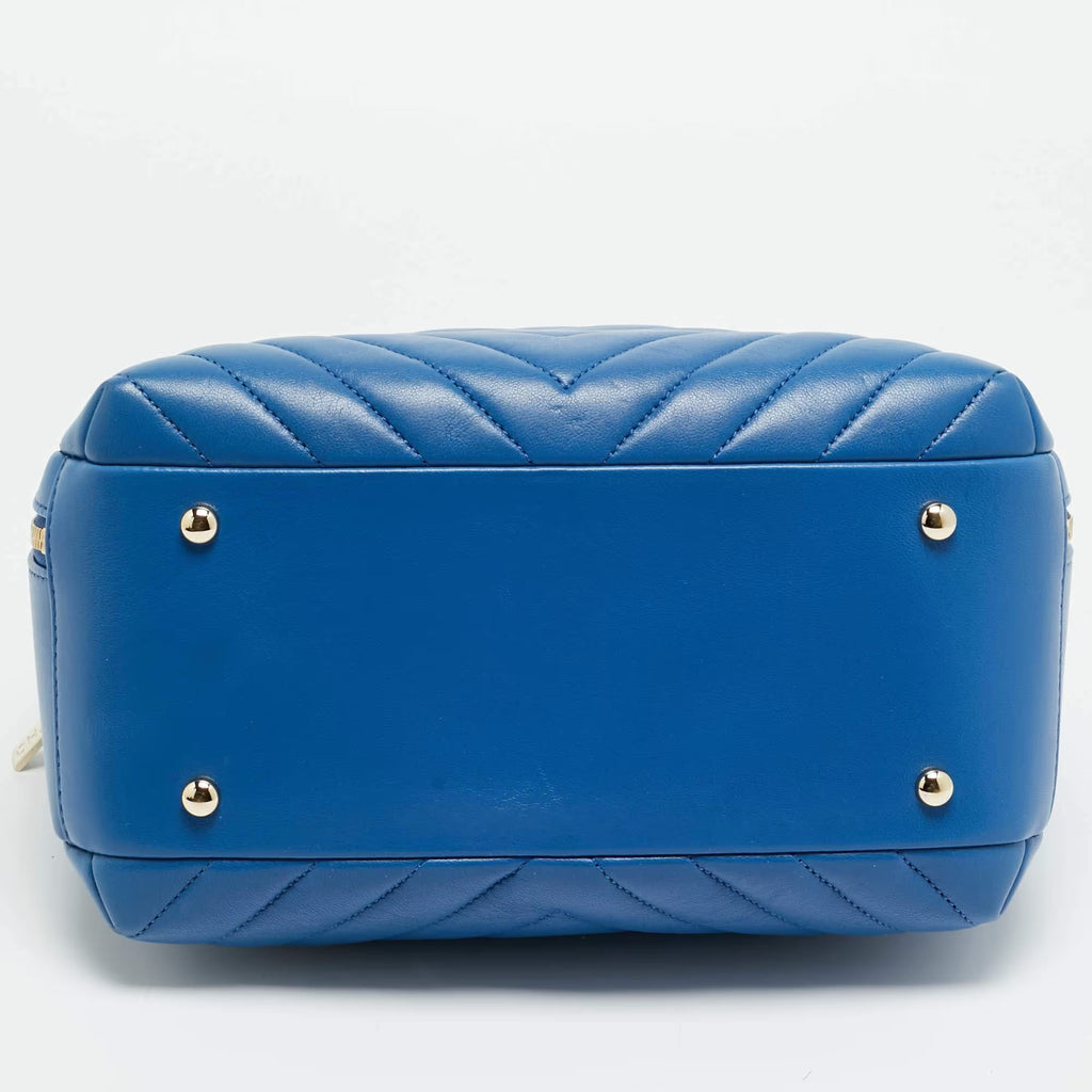 Chanel Trendy CC Medium Blue Chevron Leather Bowling Bag