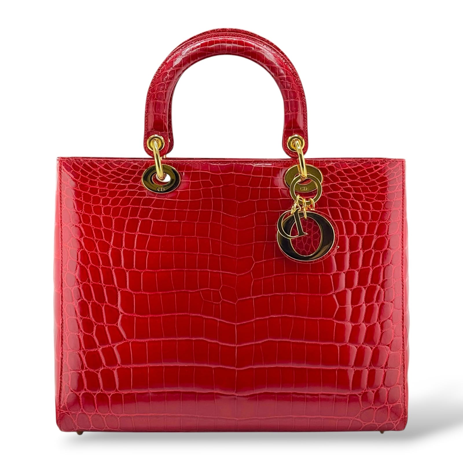 Christian Dior Red Shiny Crocodile Large Lady Dior Tote Bag