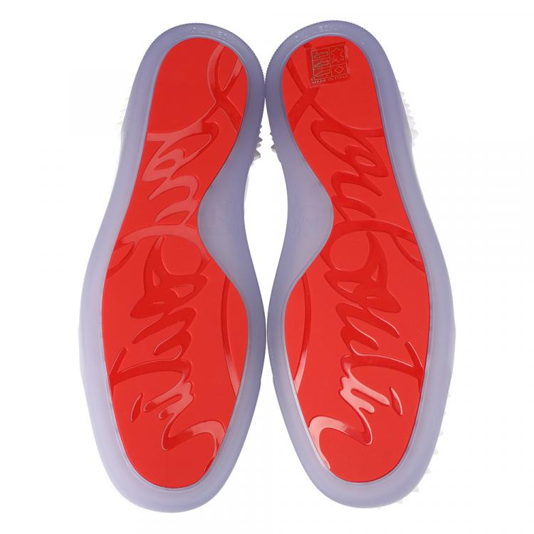 Christian Louboutin White Embossed "LoubinTheSky" Leather Lou Spikes 2 High-Top Sneakers Size 45