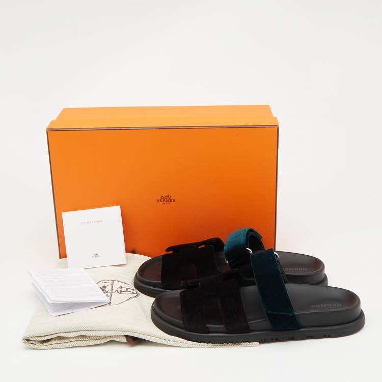 Hermes Black/Green Velvet Chypre Sandals Size 37