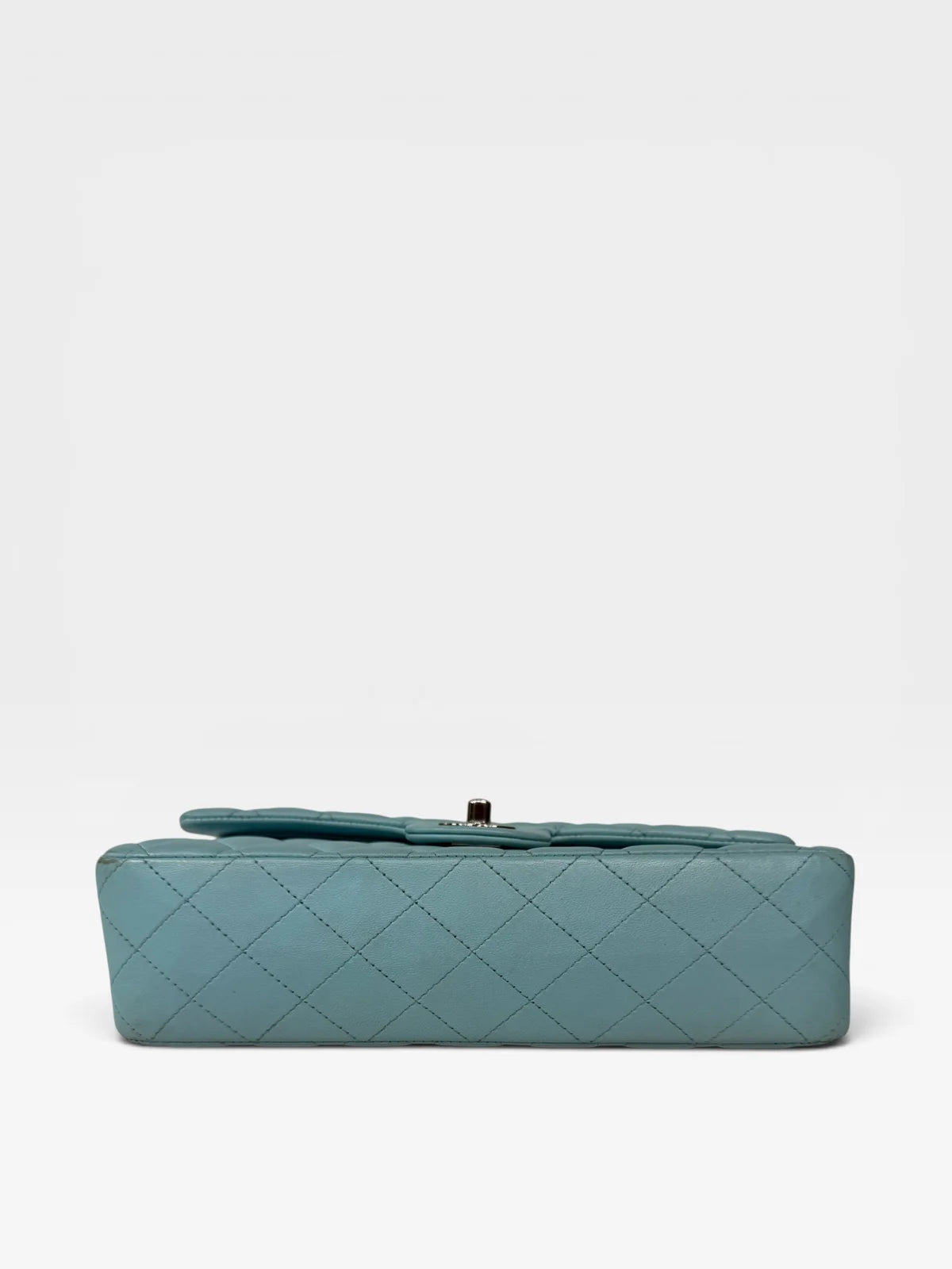 CHANEL MEDIUM DOUBLE CLASSIC FLAP LIGHT BLUE LAMBSKIN SILVER HARDWARE