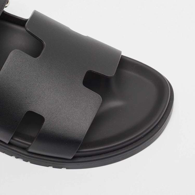 Hermes Black Leather Chypre Sandals Size 45.5