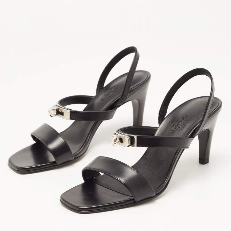Hermes Black Leather Glamour Slingback Sandals Size 36