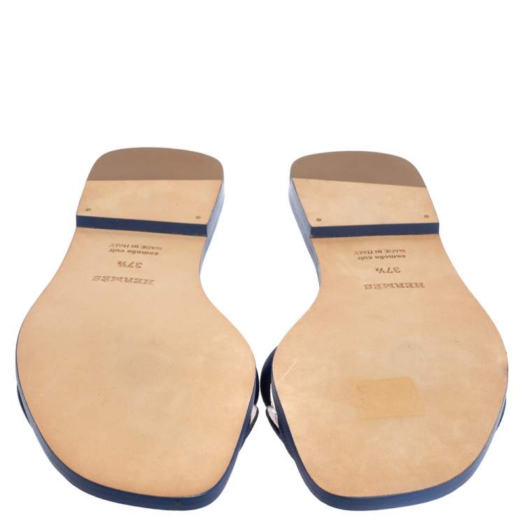 Hermes Blue Leather Omaha Sandals Size 37.5
