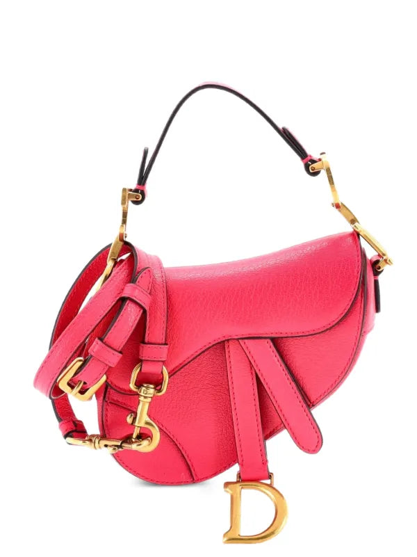 Christian Dior Saddle Handbag with Strap Leather Micro