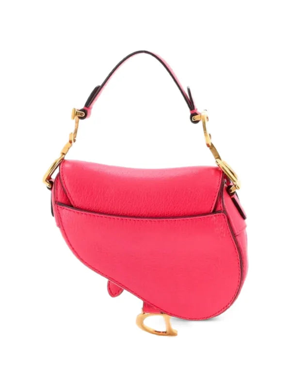 Christian Dior Saddle Handbag with Strap Leather Micro