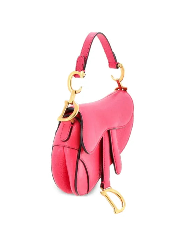 Christian Dior Saddle Handbag with Strap Leather Micro