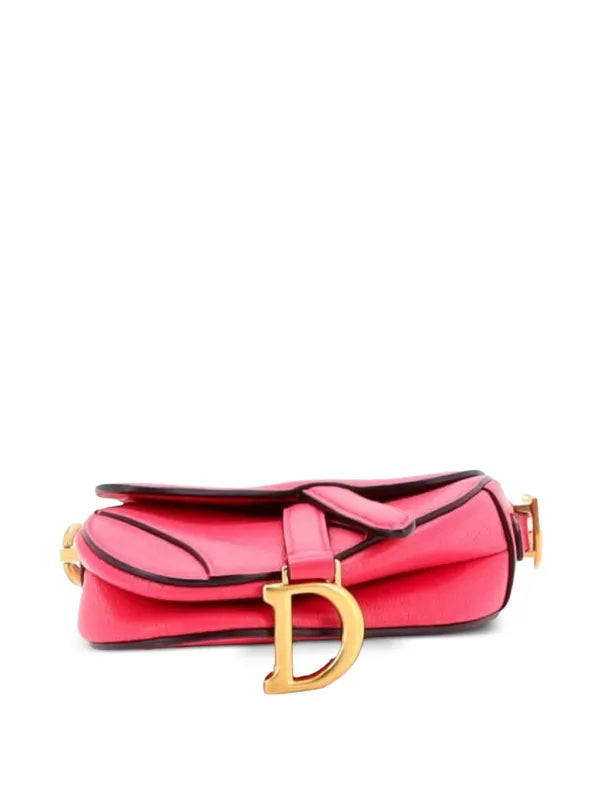 Christian Dior Saddle Handbag with Strap Leather Micro