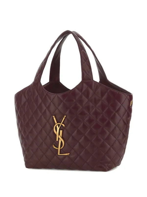Saint Laurent quilted logo leather shopping tote bag
