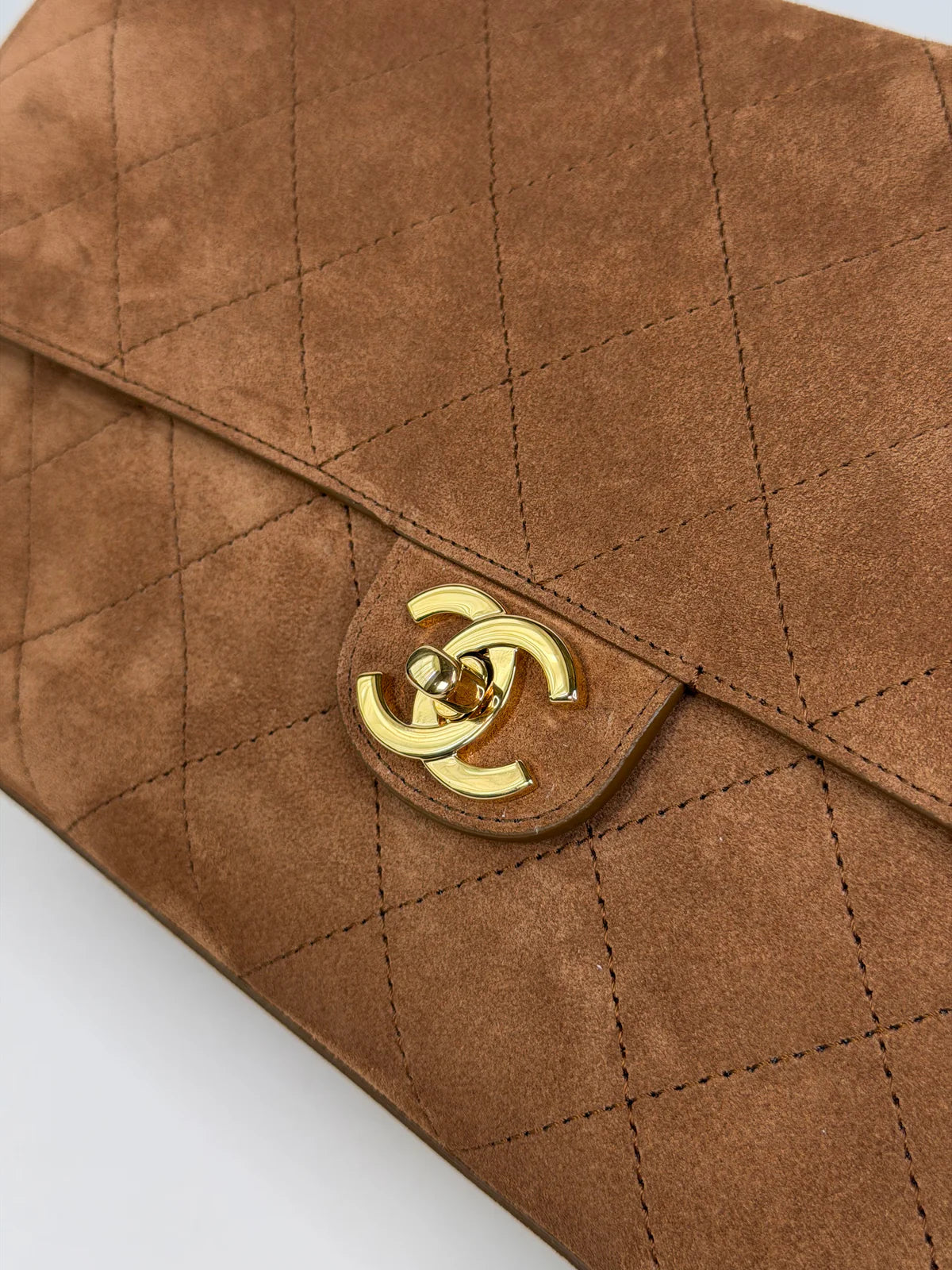 CHANEL MAXI FLAP IN TAN SUEDE WITH GOLD HARDWARE